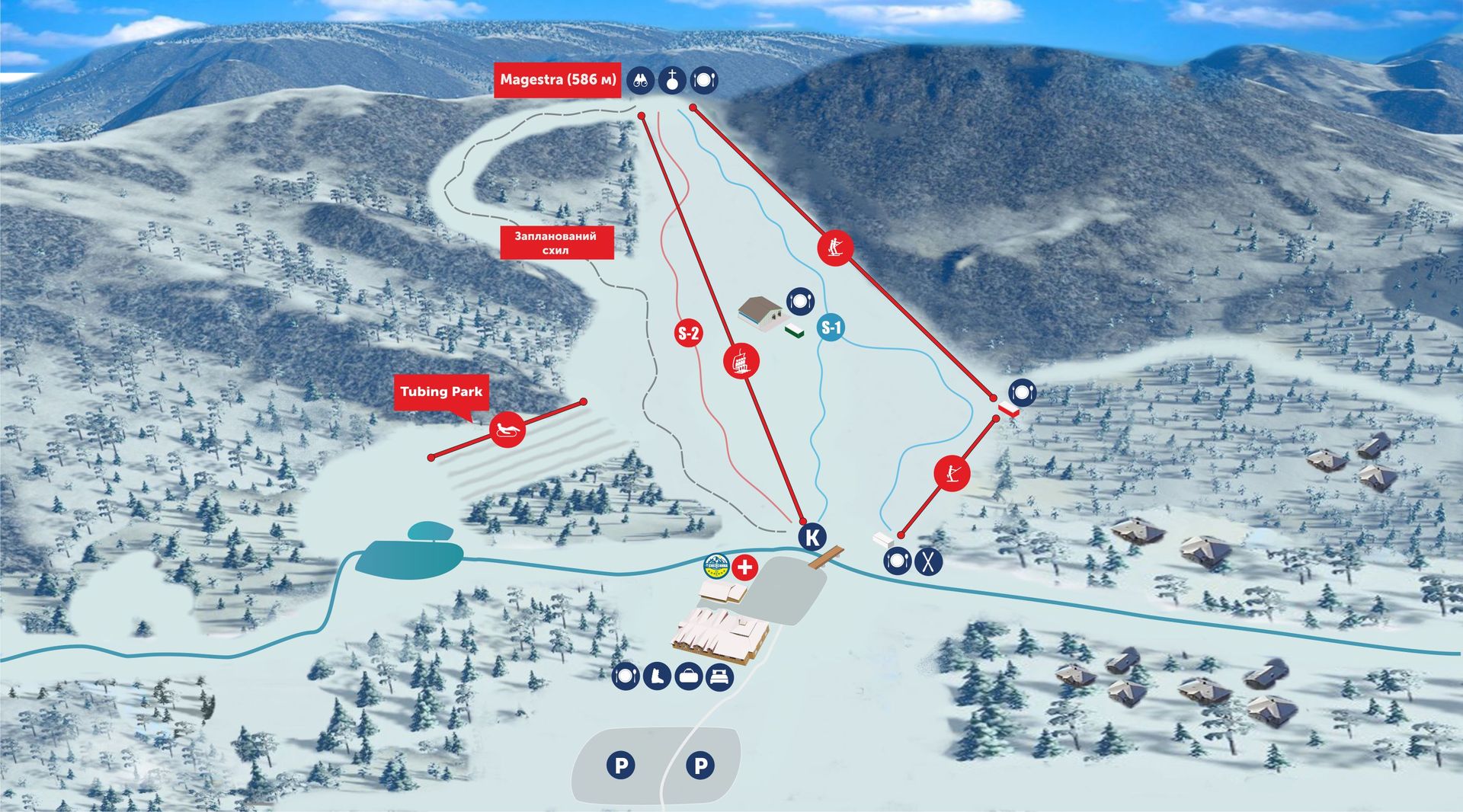 Схема склонов горнолыжного отдыха Буковица